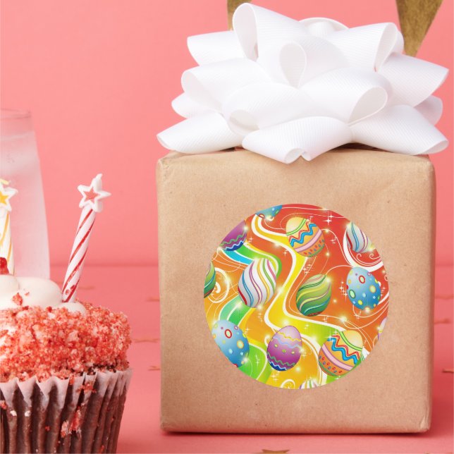 Happy Easter Eggs Festive Pattern Classic Round Sticker (Party)