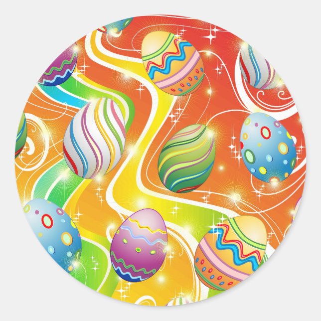Happy Easter Eggs Festive Pattern Classic Round Sticker (Front)