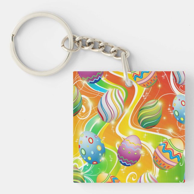 Happy Easter Eggs Festive Pattern Keychain (Front)