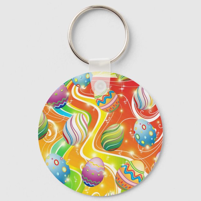 Happy Easter Eggs Festive Pattern Keychain (Front)
