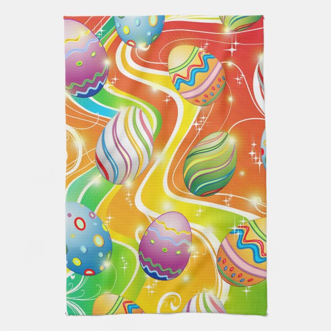 Happy Easter Eggs Festive Pattern Kitchen Towel (Vertical)