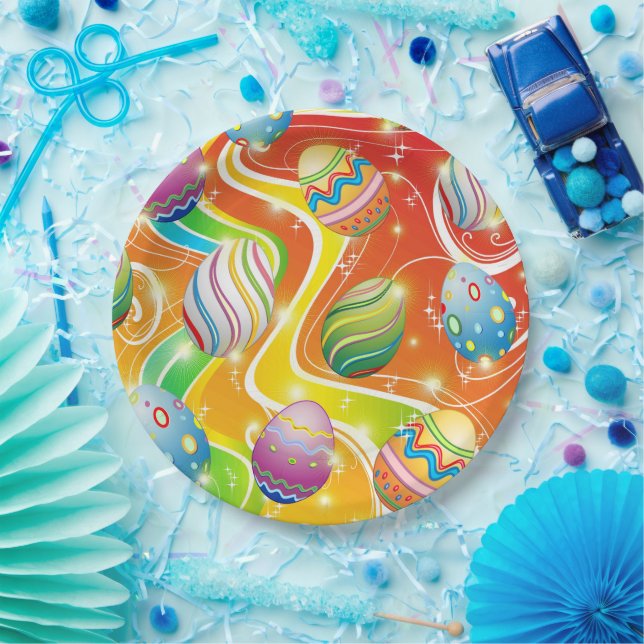 Happy Easter Eggs Festive Pattern Paper Plates (Party)