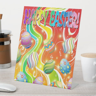 Happy Easter Eggs Festive Pattern Pedestal Sign