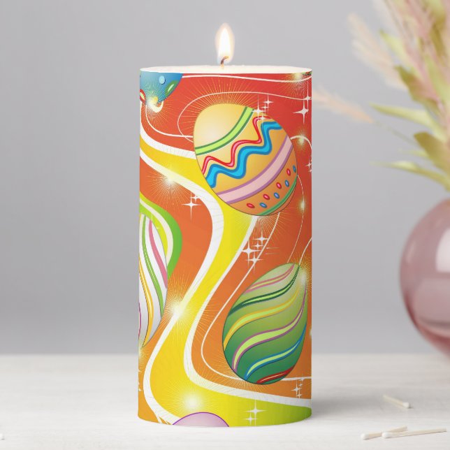 Happy Easter Eggs Festive Pattern Pillar Candle (In Situ)