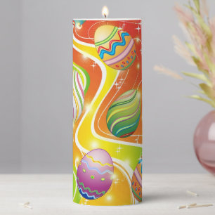Happy Easter Eggs Festive Pattern Pillar Candle