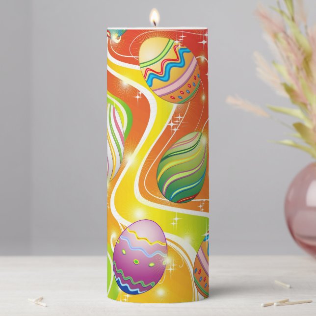 Happy Easter Eggs Festive Pattern Pillar Candle (In Situ)