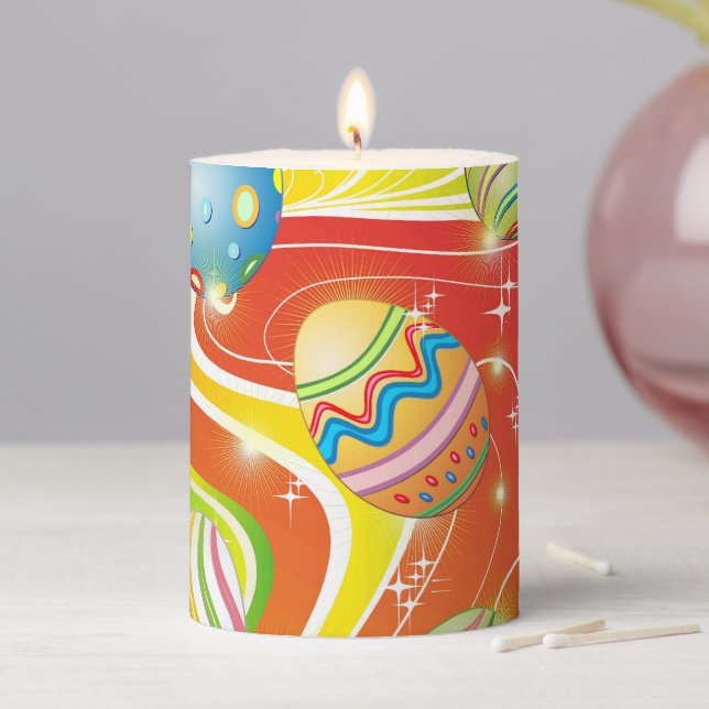 Happy Easter Eggs Festive Pattern Pillar Candle (In Situ)