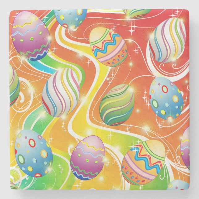 Happy Easter Eggs Festive Pattern Stone Coaster (Front)