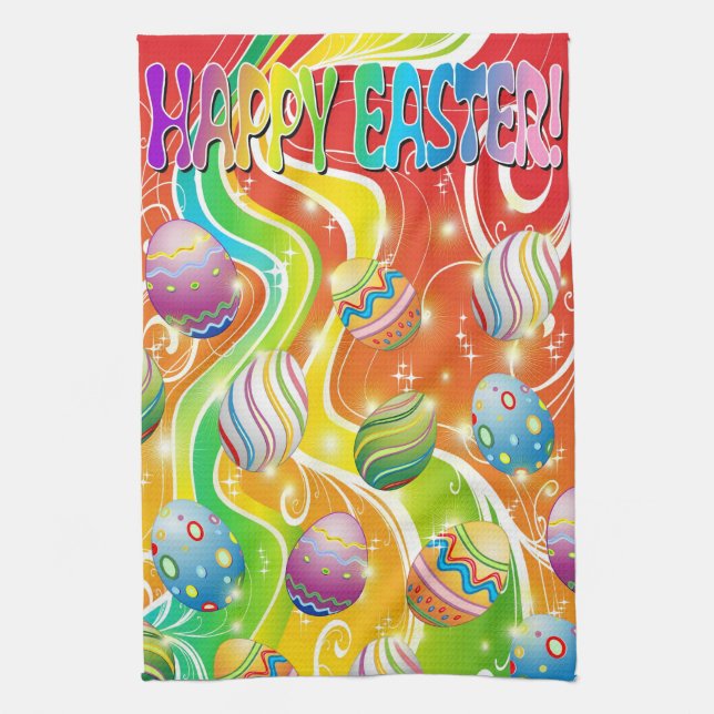 Happy Easter Eggs Festive Pattern Towel (Vertical)