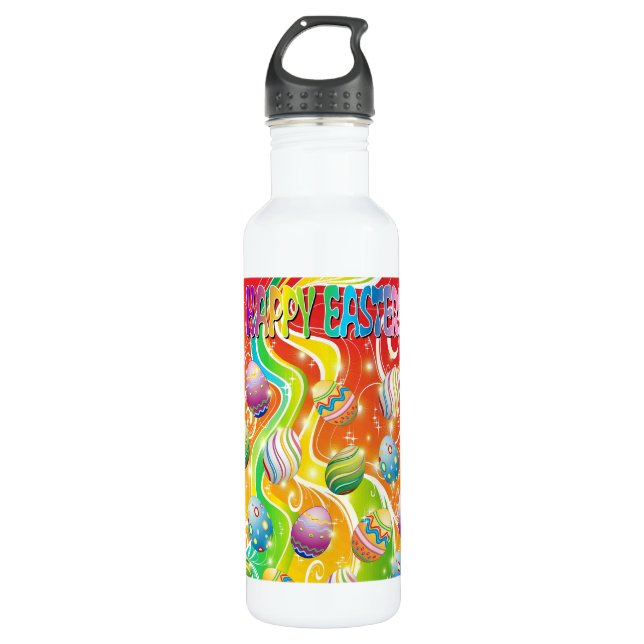 Happy Easter Eggs Festive Pattern Water Bottle (Front)