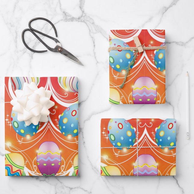 Happy Easter Eggs Festive Pattern Wrapping Paper Sheets (Front)