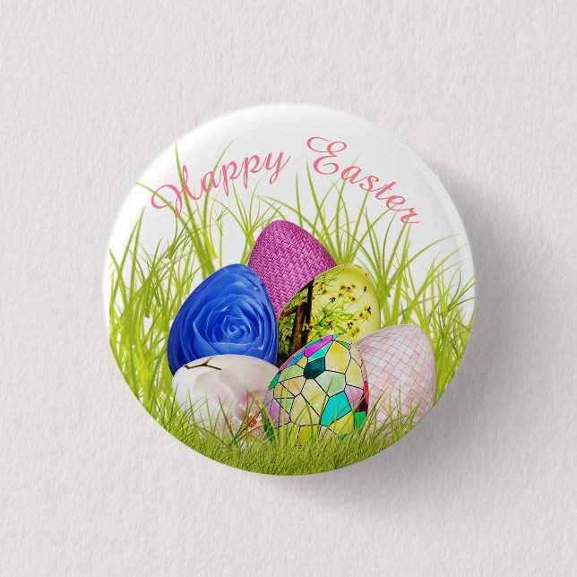 Happy Easter Eggs Floral Photography Button (Front)
