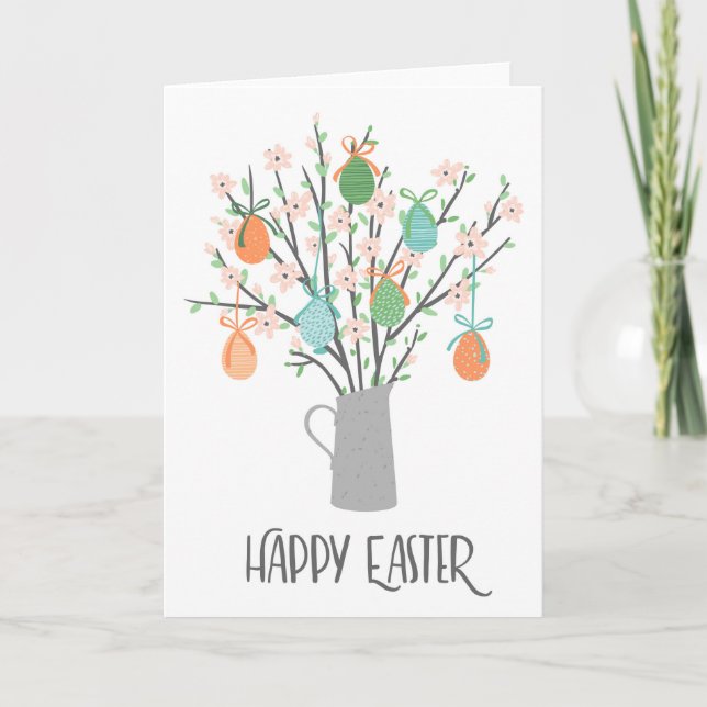 Happy Easter Eggs Floral Trees | Holidays Card (Front)