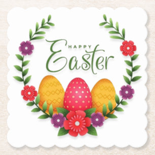 Happy Easter Eggs Flowers-23798 Paper Coaster