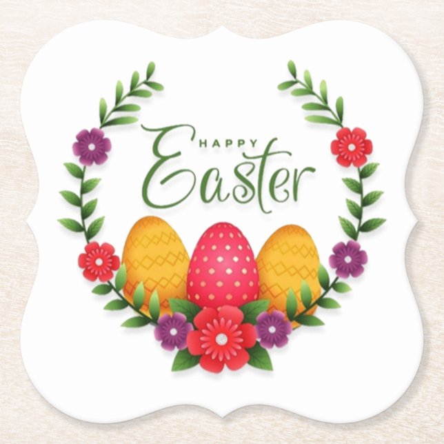 Happy Easter Eggs Flowers-23798 Paper Coaster (Front)