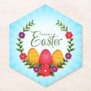 Happy Easter Eggs Flowers-23798 Paper Coaster