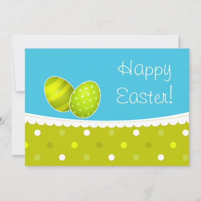 Happy Easter Eggs Green Blue Design Holiday Card (Front)