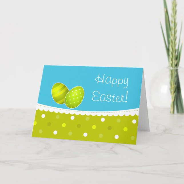 Happy Easter Eggs Green Blue Design Holiday Card (Front)
