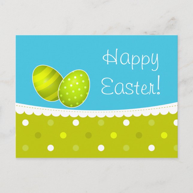 Happy Easter Eggs Green Blue Design Holiday Postcard (Front)