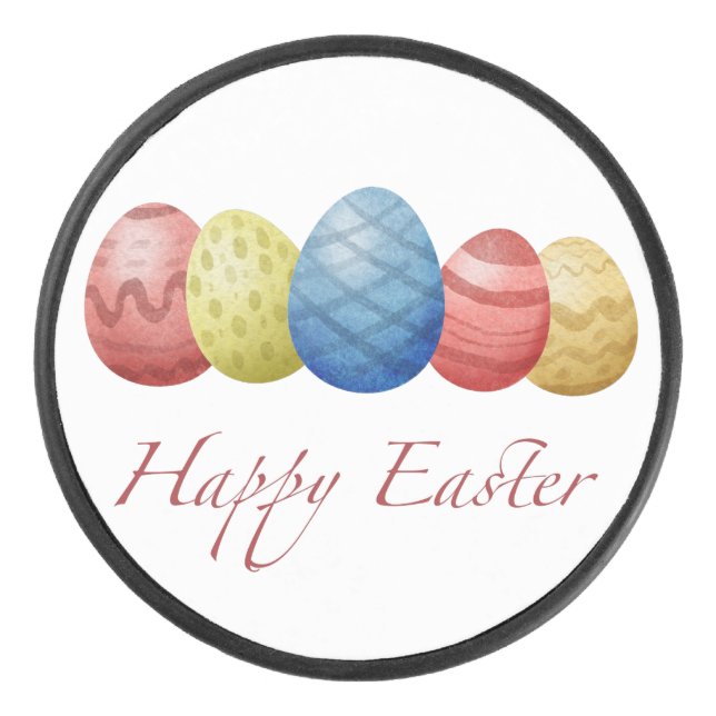 Happy Easter Eggs Hockey Puck – Fun Holiday Sports (Front)