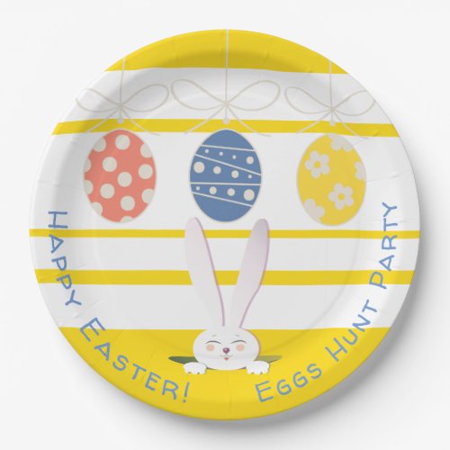 Happy Easter Eggs Hunt Party Cute Bunny Paper Plates