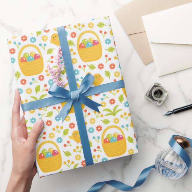 Happy Easter Eggs in Basket Wrapping Paper (Gifting)