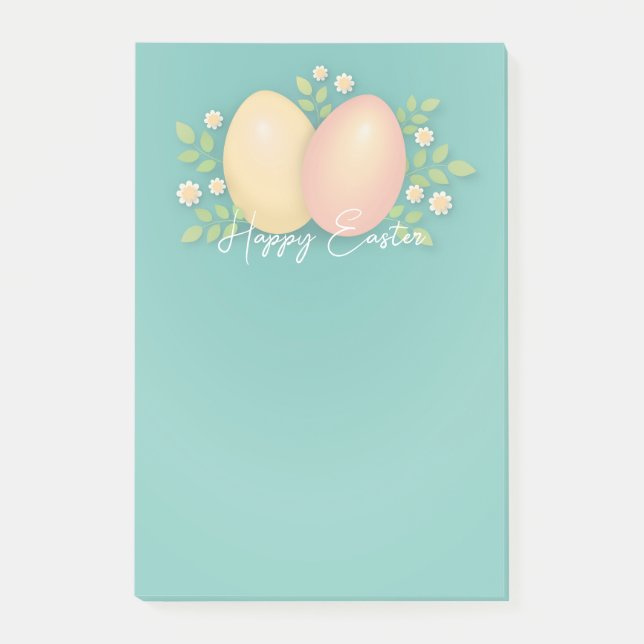 Happy Easter eggs in soft blue floral design Post-it Notes (Front)