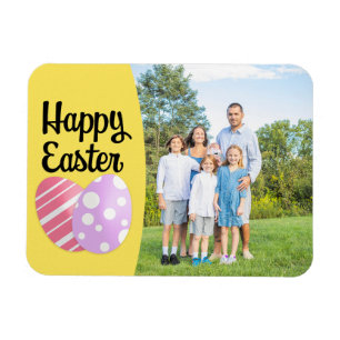 Happy Easter Eggs on Yellow Custom Photo Frame Magnet