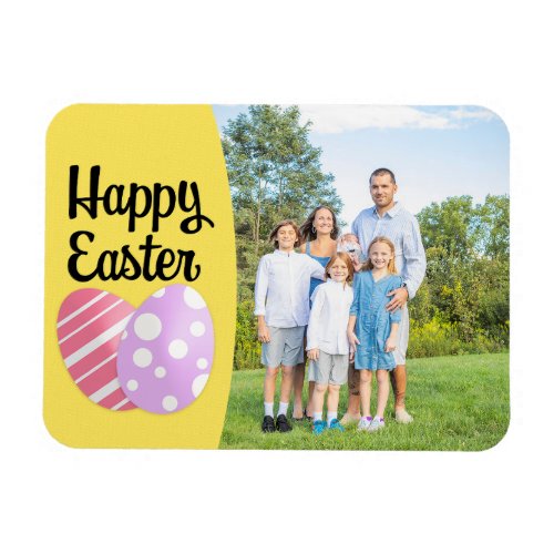 Happy Easter Eggs on Yellow Custom Photo Frame  Magnet