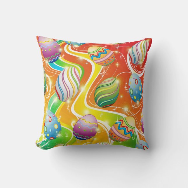 Happy Easter Eggs Ornamental Design Throw Pillow (Front)