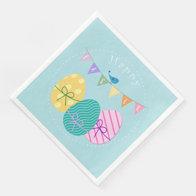 Happy Easter Eggs Paper Dinner Napkins (Corner)