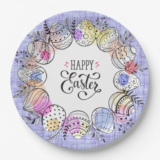 Happy Easter Eggs Paper Plate (Front)