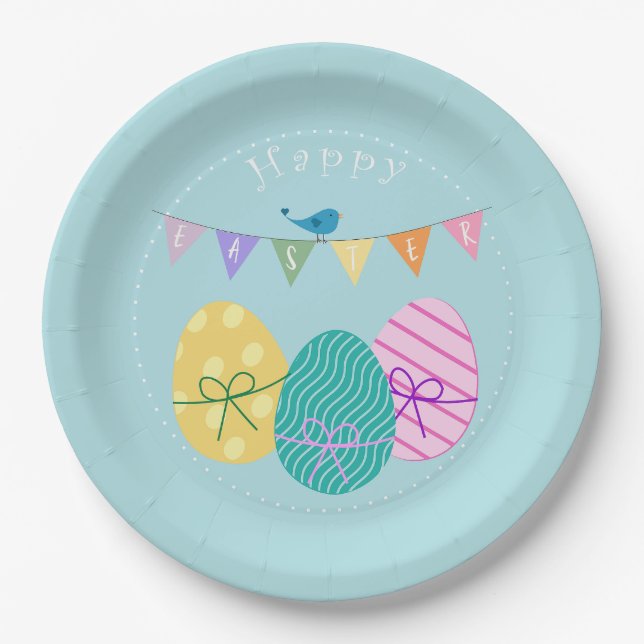 Happy Easter Eggs Paper Plates (Front)