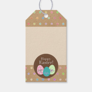 Happy Easter Eggs Polkadots On Faux Kraft Paper Gift Tags