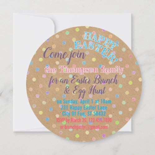 Happy Easter Eggs Polkadots On Faux Kraft Paper Invitation