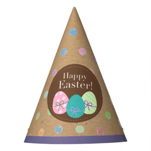Happy Easter Eggs Polkadots On Faux Kraft Paper Party Hat