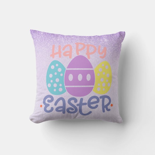 Happy Easter Eggs Purple Spring Throw Pillow (Front)