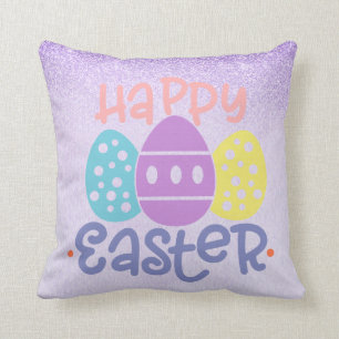 Happy Easter Eggs Purple Spring Throw Pillow