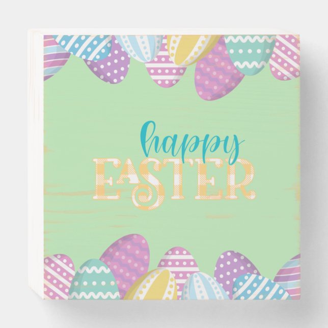 Happy Easter Eggs Wall Art Wooden Box Sign (Front Horizontal)