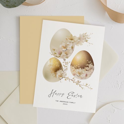 Happy Easter Eggs Watercolor Flat Holiday Card