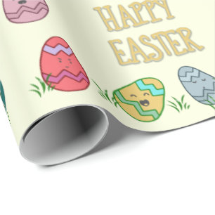 Happy Easter Eggs with Faces Wrapping Paper