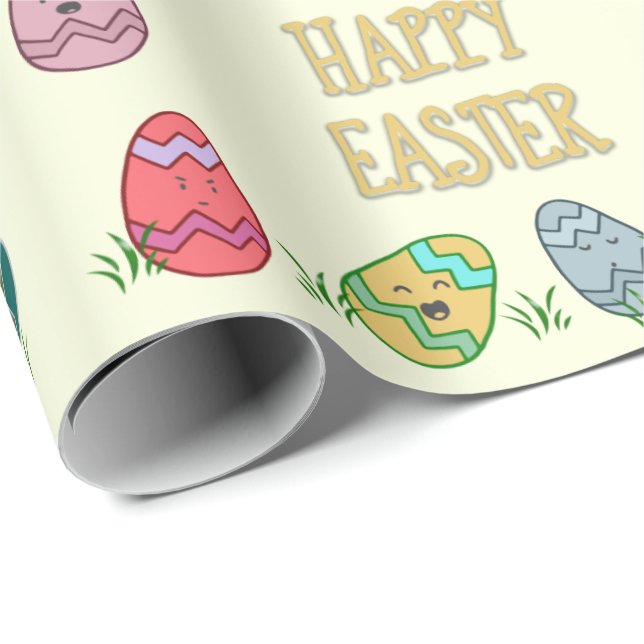 Happy Easter Eggs with Faces Wrapping Paper (Roll Corner)