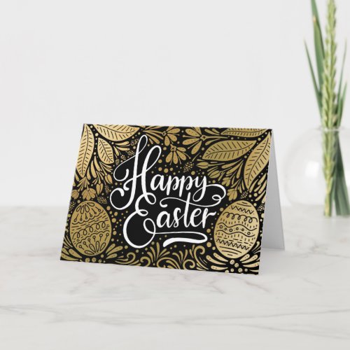 Happy Easter Elegant Boho Black and Gold Holiday Card
