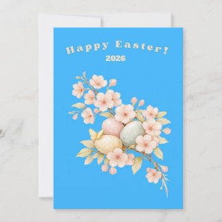 Happy Easter Elegant Floral Cherry Blossom Pastel Holiday Card