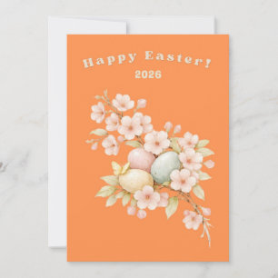 Happy Easter Elegant Floral Cherry Blossom Spring Holiday Card
