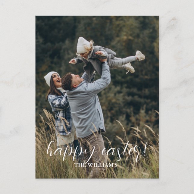 Happy Easter Elegant Script Family Personalized Postcard (Front)
