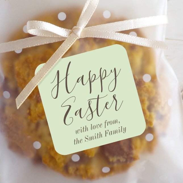 Happy Easter Elegant Script Gift Favor Green Square Sticker (Creator Uploaded)
