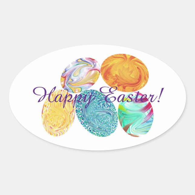 Happy Easter, elegant swirled easter eggs stickers (Front)