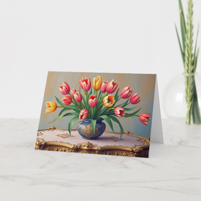 Happy Easter Elegant Tulips Holiday Card (Front)