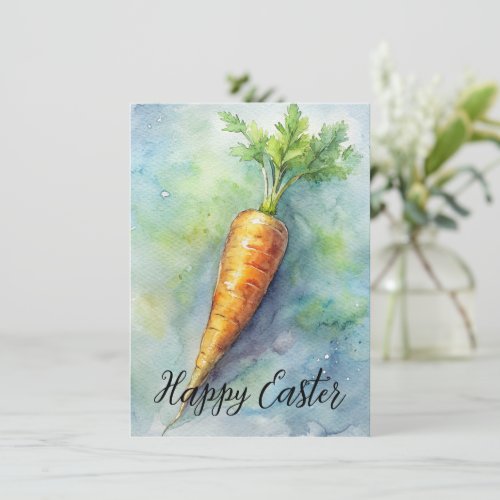 Happy Easter Elegant Vintage Watercolor Carrot Holiday Card